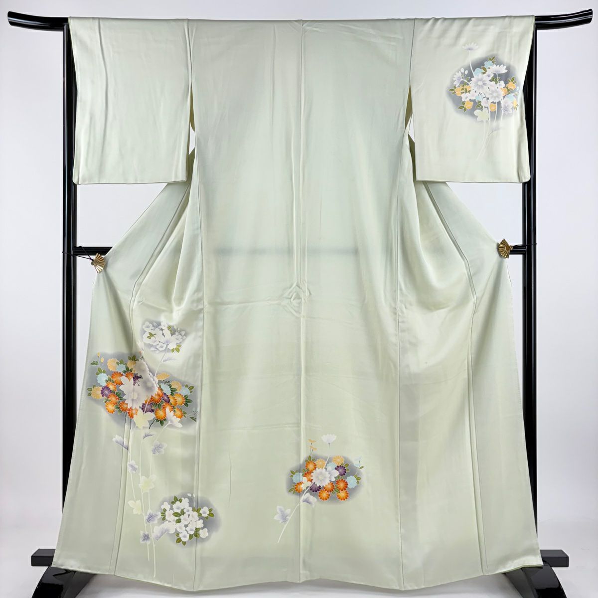 付下 身長164.5cm 袖長66cm M 雙層 菊花 花 櫻花 漸層 薄綠 純蠶絲 優品級