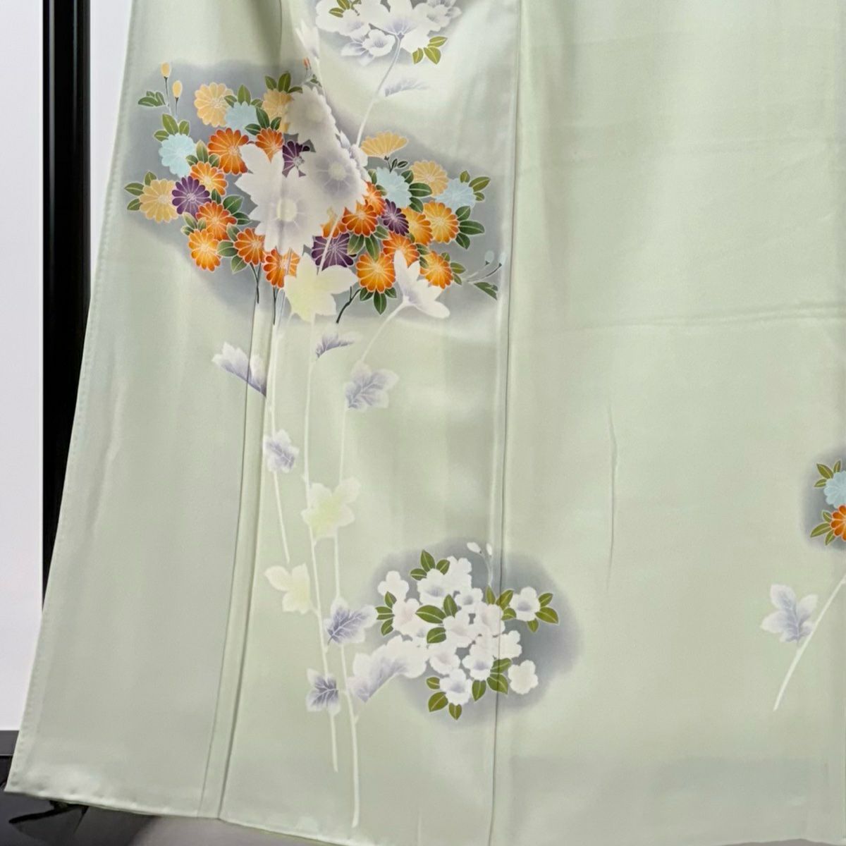 付下 身長164.5cm 袖長66cm M 雙層 菊花 花 櫻花 漸層 薄綠 純蠶絲 優品級
