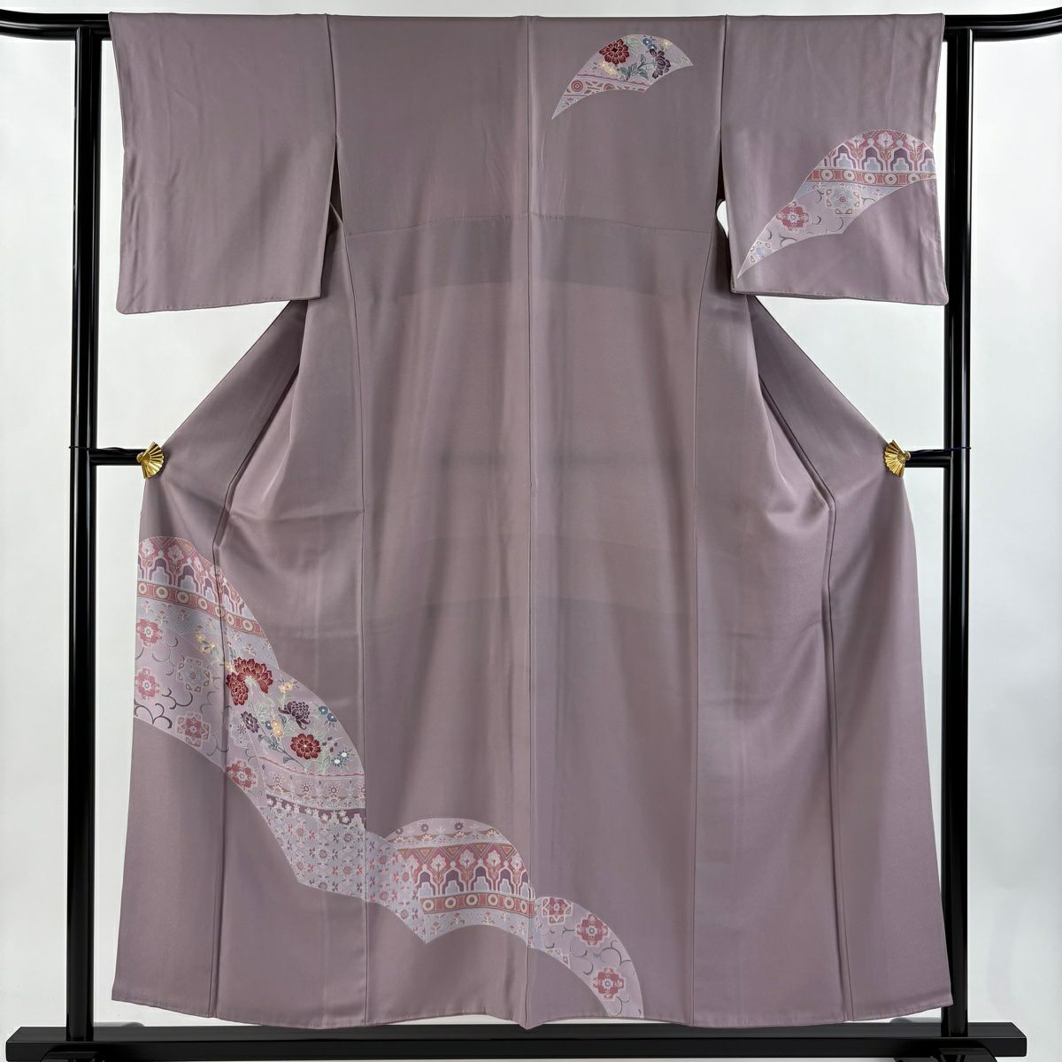 付下 身長154.5cm 袖長62cm S 雙層 花唐草紋 草花紋紋 灰紫 純蠶絲 秀品級