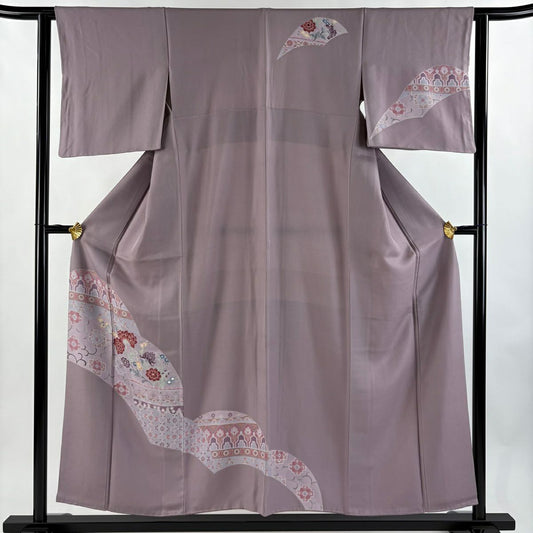 付下 身長154.5cm 袖長62cm S 雙層 花唐草紋 草花紋紋 灰紫 純蠶絲 秀品級