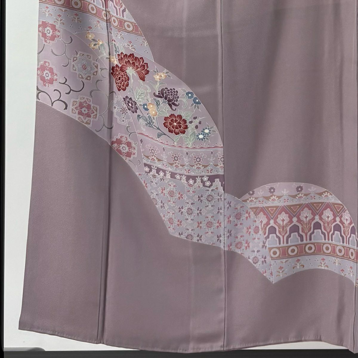 付下 身長154.5cm 袖長62cm S 雙層 花唐草紋 草花紋紋 灰紫 純蠶絲 秀品級