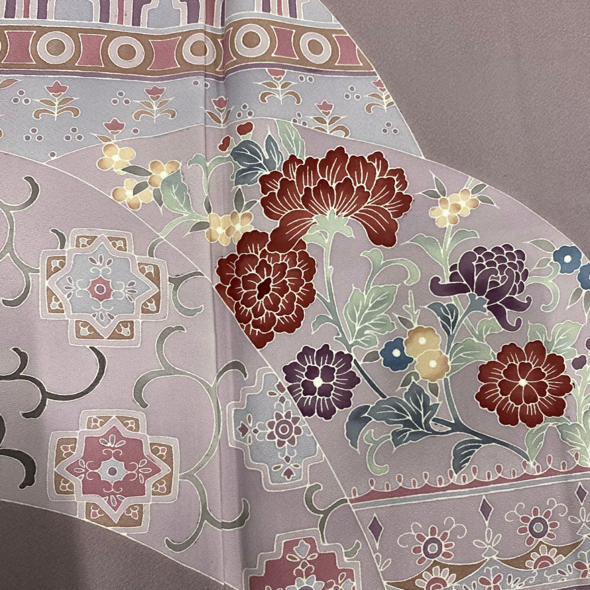 付下 身長154.5cm 袖長62cm S 雙層 花唐草紋 草花紋紋 灰紫 純蠶絲 秀品級