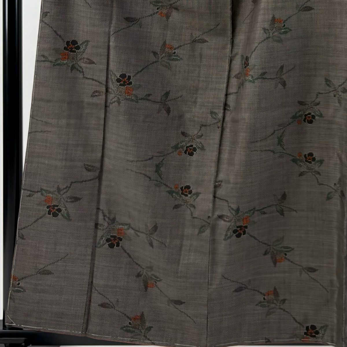 【美品】 紬織 身長160cm 袖長64.5cm M 雙層 草花紋 茶 純蠶絲 秀品級