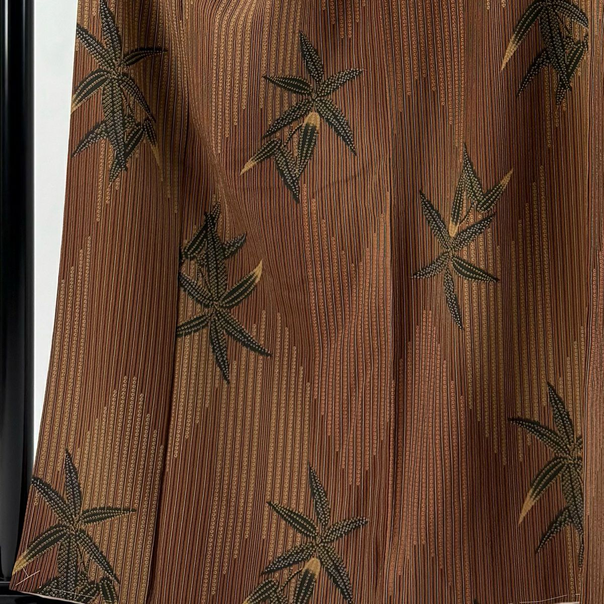 【美品】 小紋 身長159cm 袖長65.5cm M 雙層 笹 縱條紋 茶 純蠶絲 秀品級