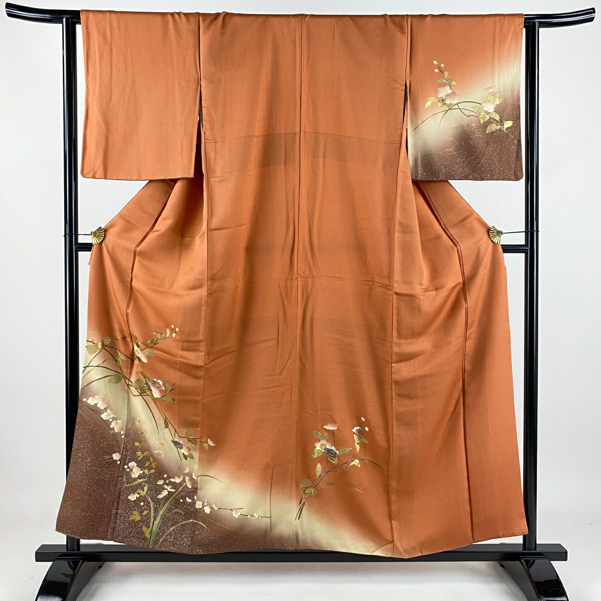 訪問服 身長155cm 袖長64cm M 雙層 枝花 金銀彩 螺鈿 鮭粉色 純蠶絲 秀品級