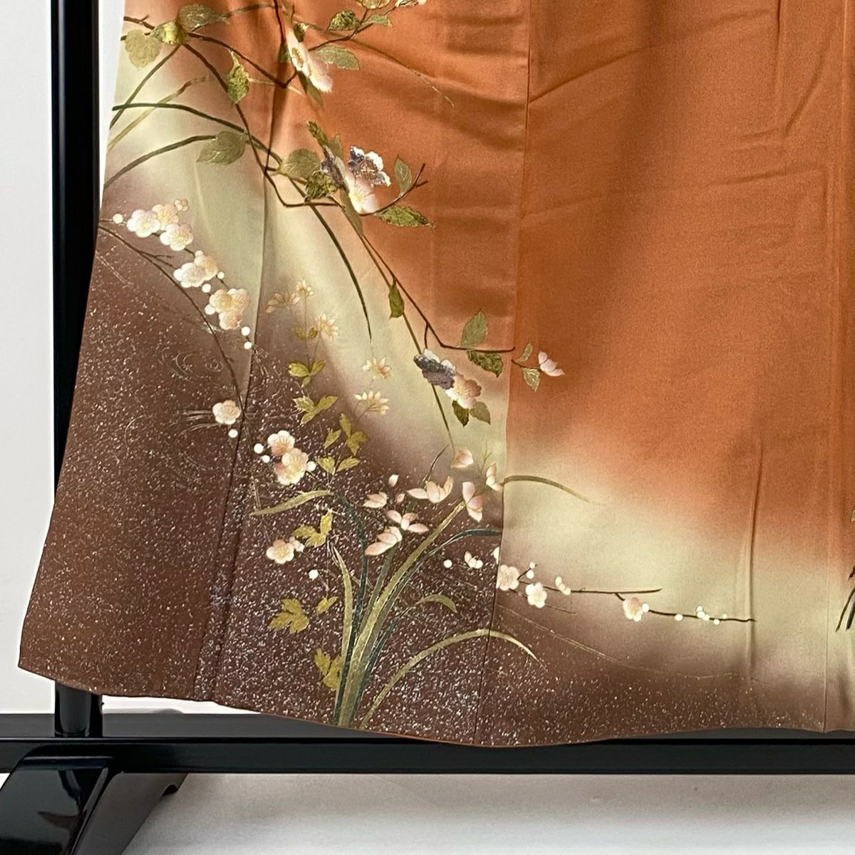 訪問服 身長155cm 袖長64cm M 雙層 枝花 金銀彩 螺鈿 鮭粉色 純蠶絲 秀品級