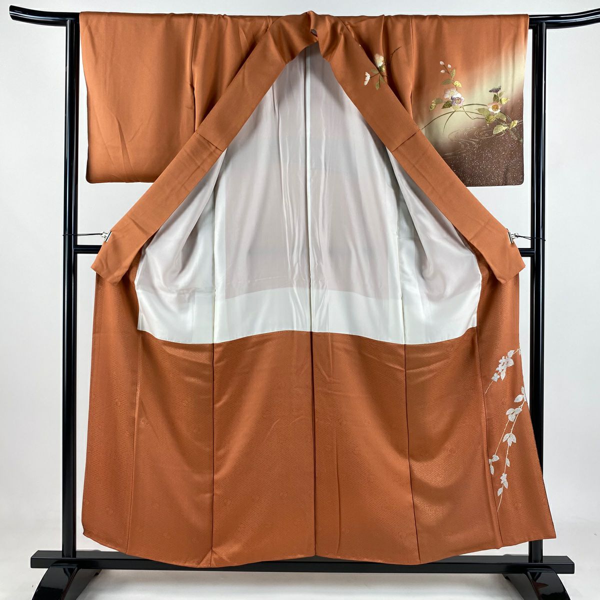 訪問服 身長155cm 袖長64cm M 雙層 枝花 金銀彩 螺鈿 鮭粉色 純蠶絲 秀品級