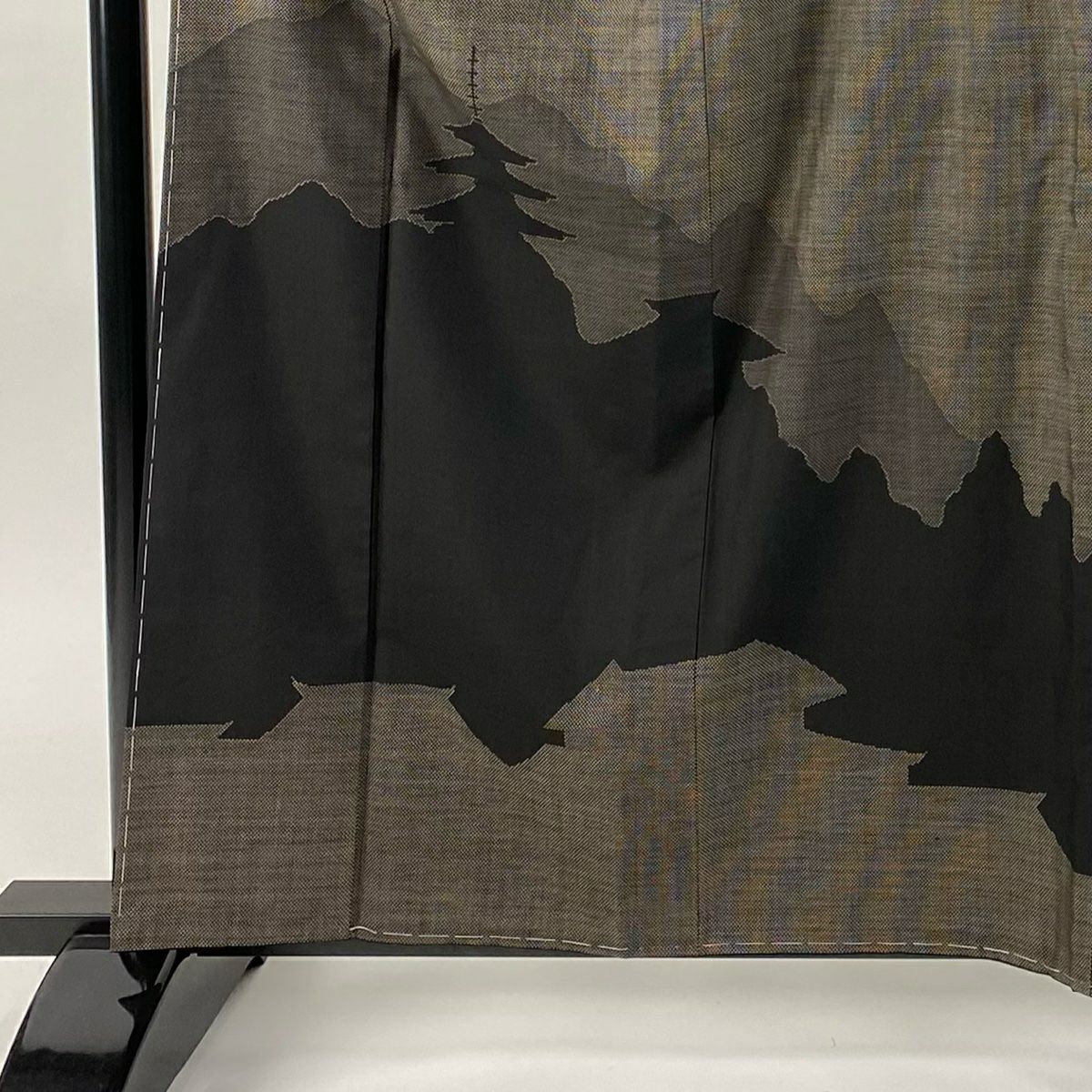 【美品】 付下 身長161cm 袖長62.5cm S 雙層 紬織織 建物 山脈 焦茶 純蠶絲 優品級