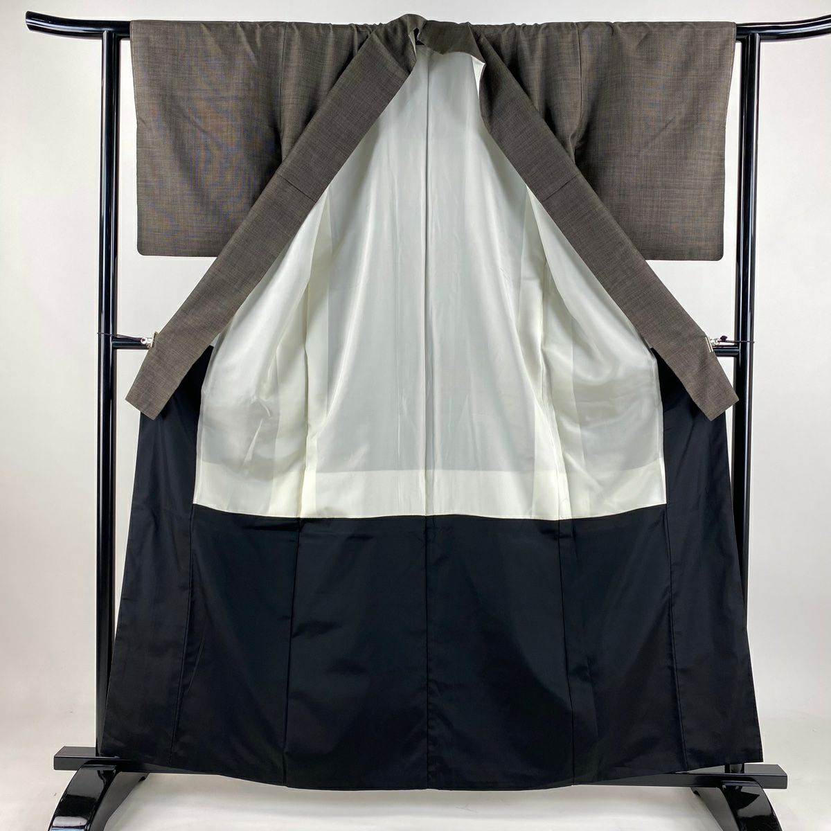 【美品】 付下 身長161cm 袖長62.5cm S 雙層 紬織織 建物 山脈 焦茶 純蠶絲 優品級