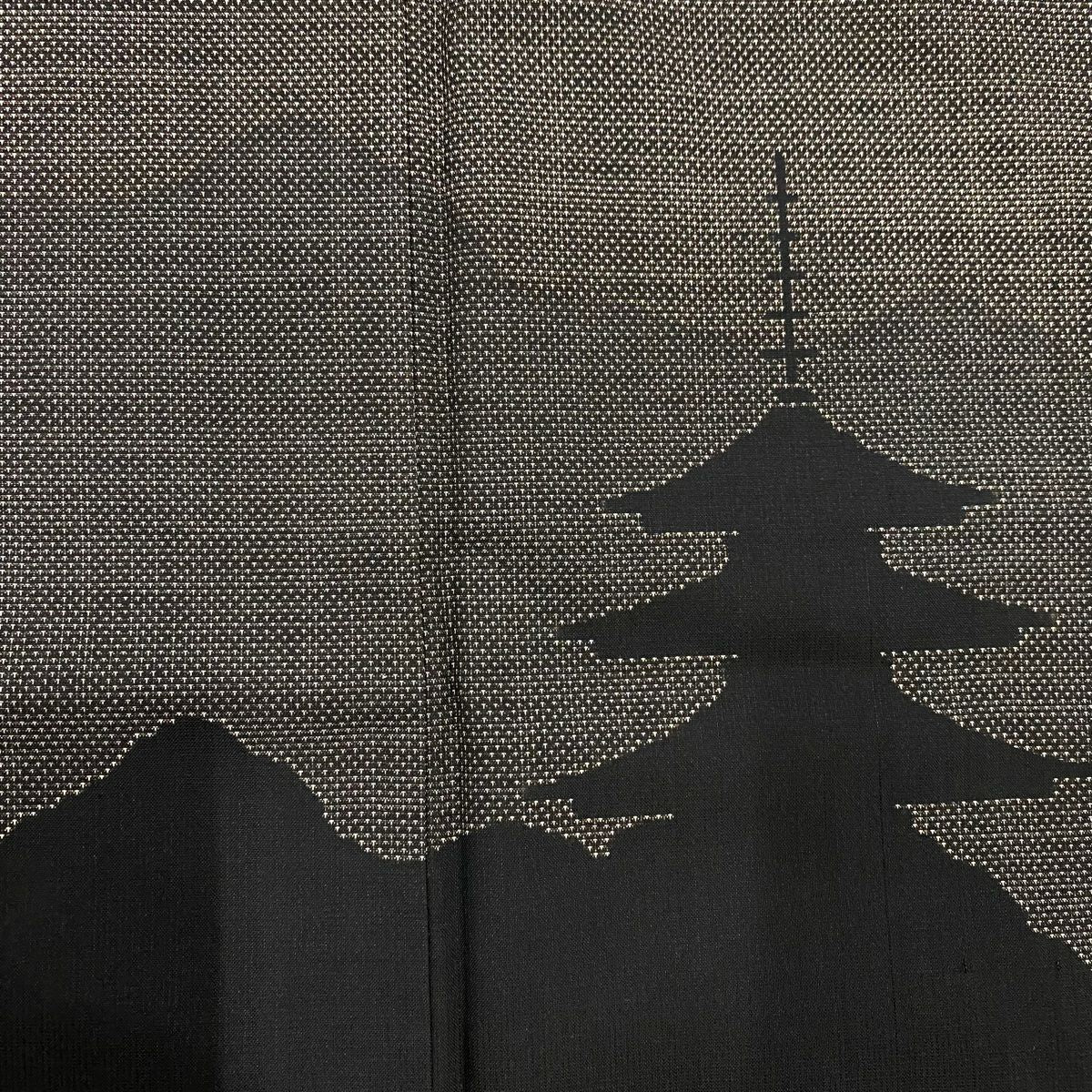 【美品】 付下 身長161cm 袖長62.5cm S 雙層 紬織織 建物 山脈 焦茶 純蠶絲 優品級