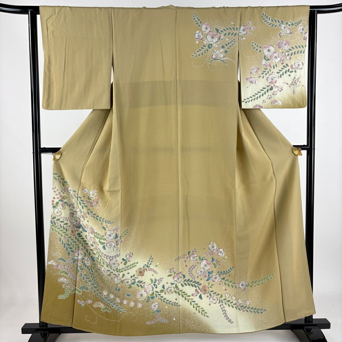 【庫存清倉】訪問服 身長158cm 袖長62cm S 雙層 辻花染 松樹 金銀彩 漸層 淺茶 純蠶絲 名品級