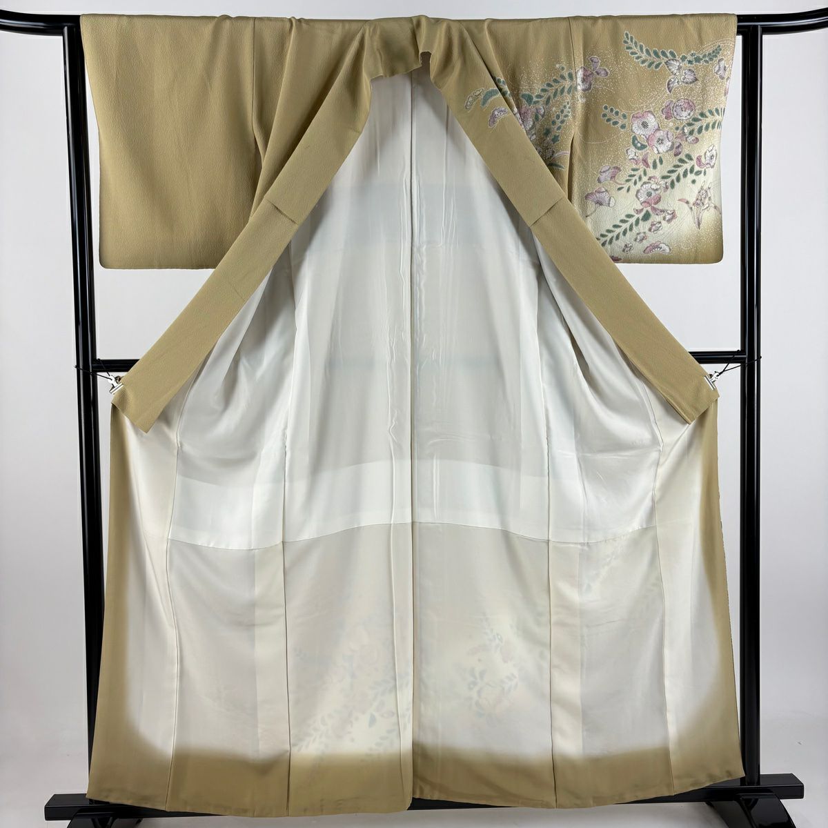 【庫存清倉】訪問服 身長158cm 袖長62cm S 雙層 辻花染 松樹 金銀彩 漸層 淺茶 純蠶絲 名品級