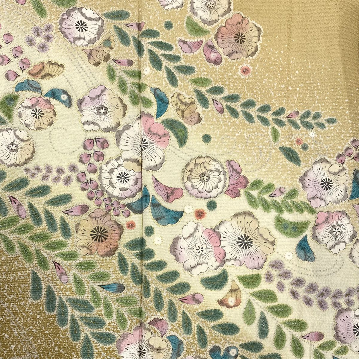 【庫存清倉】訪問服 身長158cm 袖長62cm S 雙層 辻花染 松樹 金銀彩 漸層 淺茶 純蠶絲 名品級