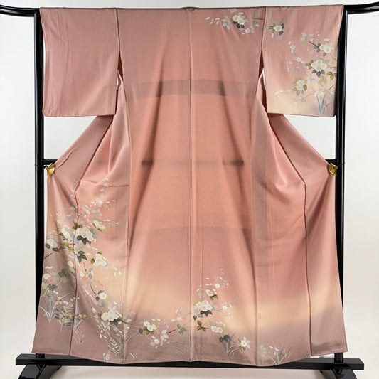 訪問服 身長157.5cm 袖長64.5cm M 雙層 枝梅花 波 絞染 金銀彩 粉紅 純蠶絲 秀品級