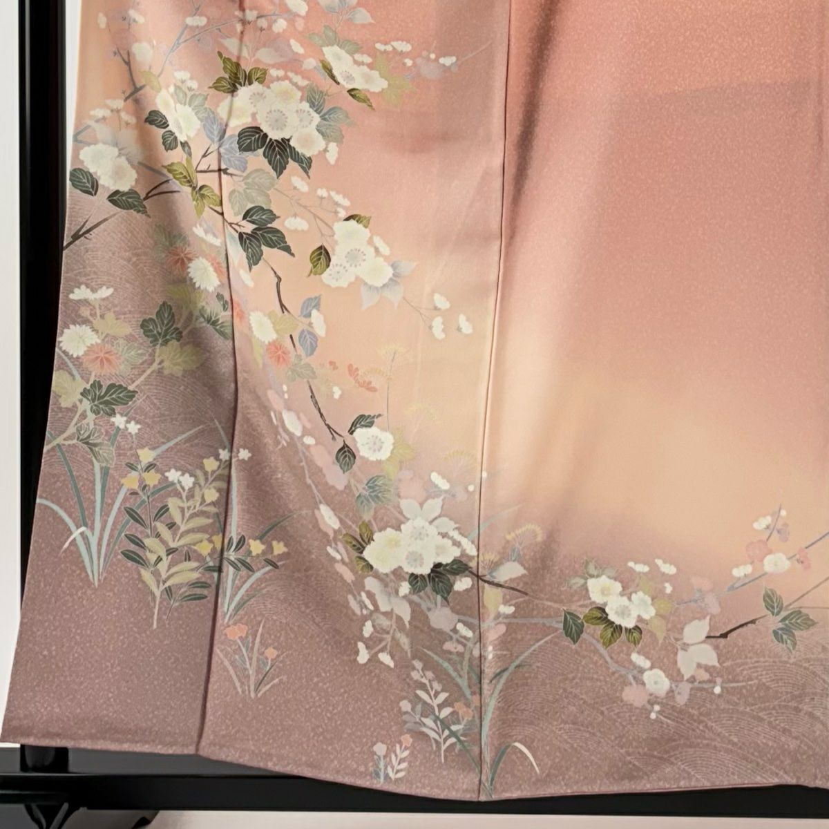 訪問服 身長157.5cm 袖長64.5cm M 雙層 枝梅花 波 絞染 金銀彩 粉紅 純蠶絲 秀品級