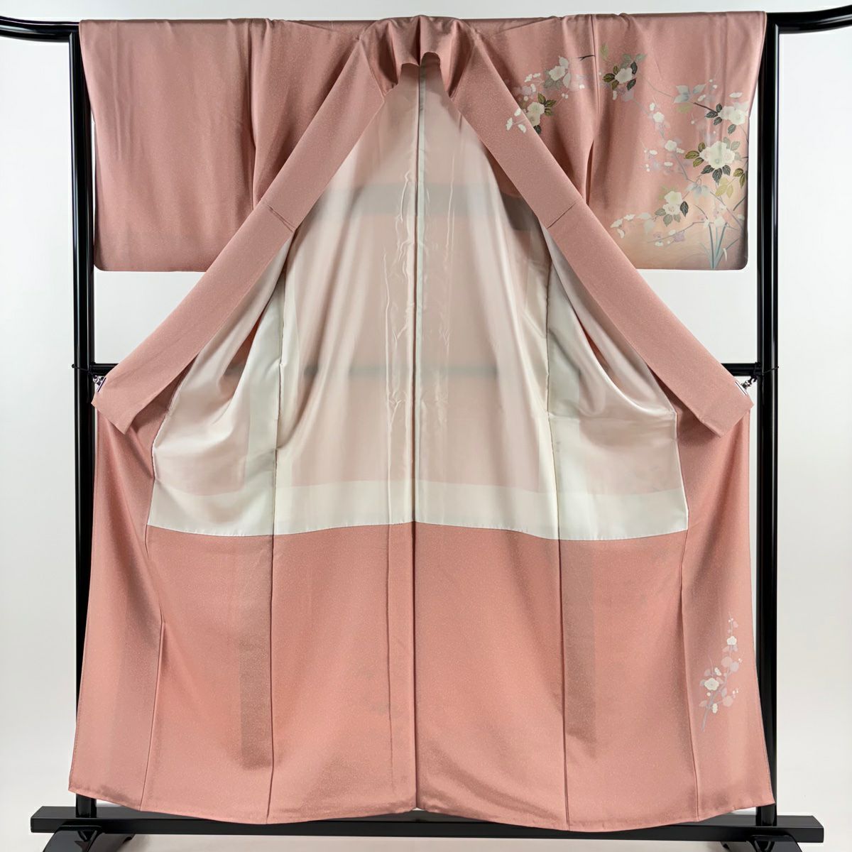 訪問服 身長157.5cm 袖長64.5cm M 雙層 枝梅花 波 絞染 金銀彩 粉紅 純蠶絲 秀品級