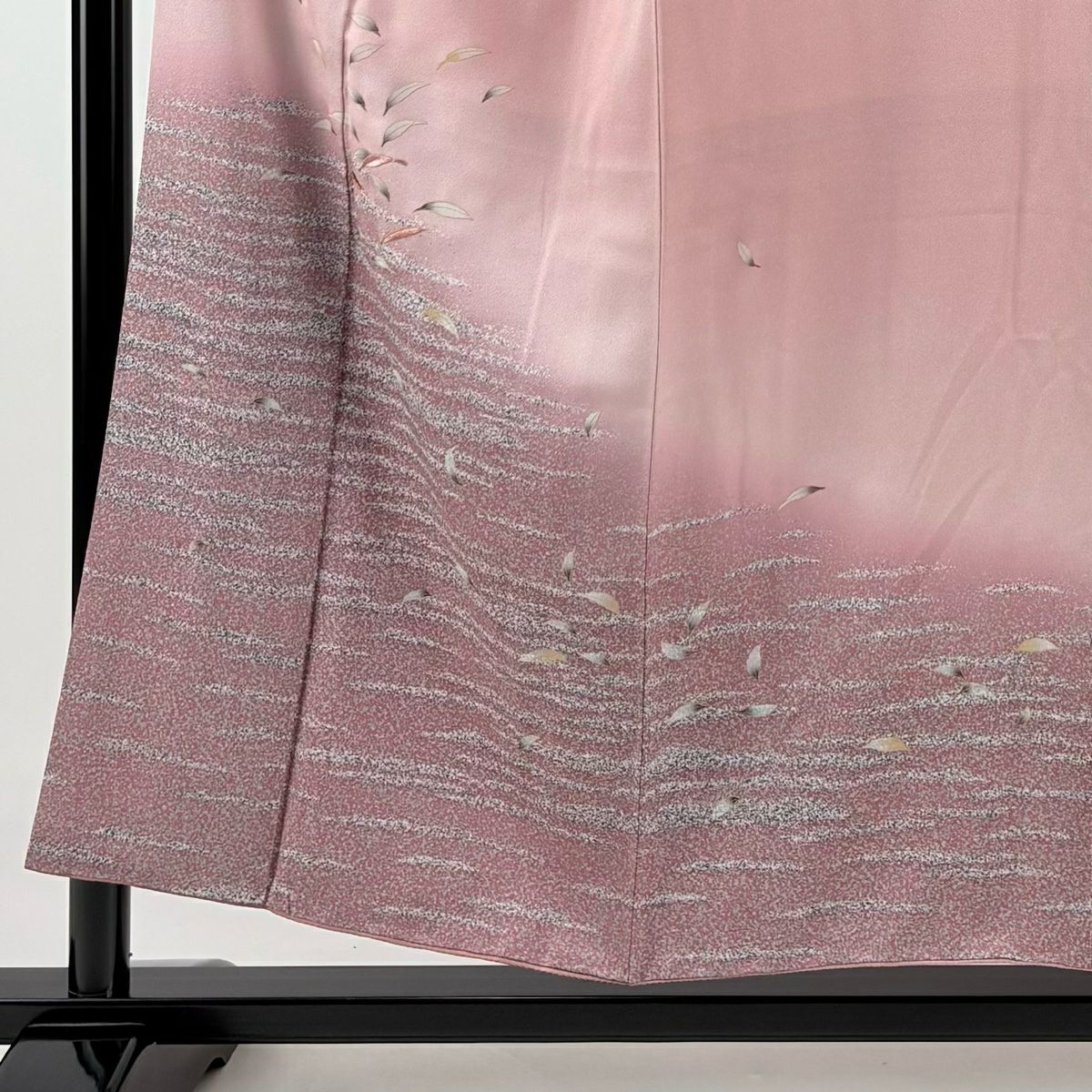 訪問服 身長154cm 袖長66.5cm M 雙層 葉柄 霞 刺繡 金彩裝飾 粉紅 純蠶絲 秀品級
