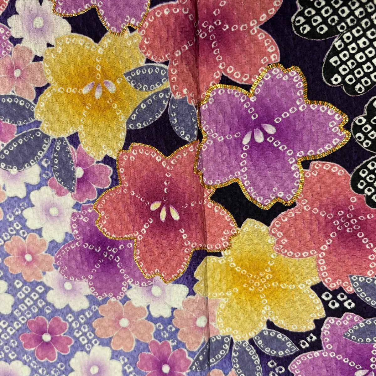 振袖禮服 身長164.5cm 袖長68cm L 雙層 櫻花 疋田 金絲 染分 青綠 純蠶絲 名品級