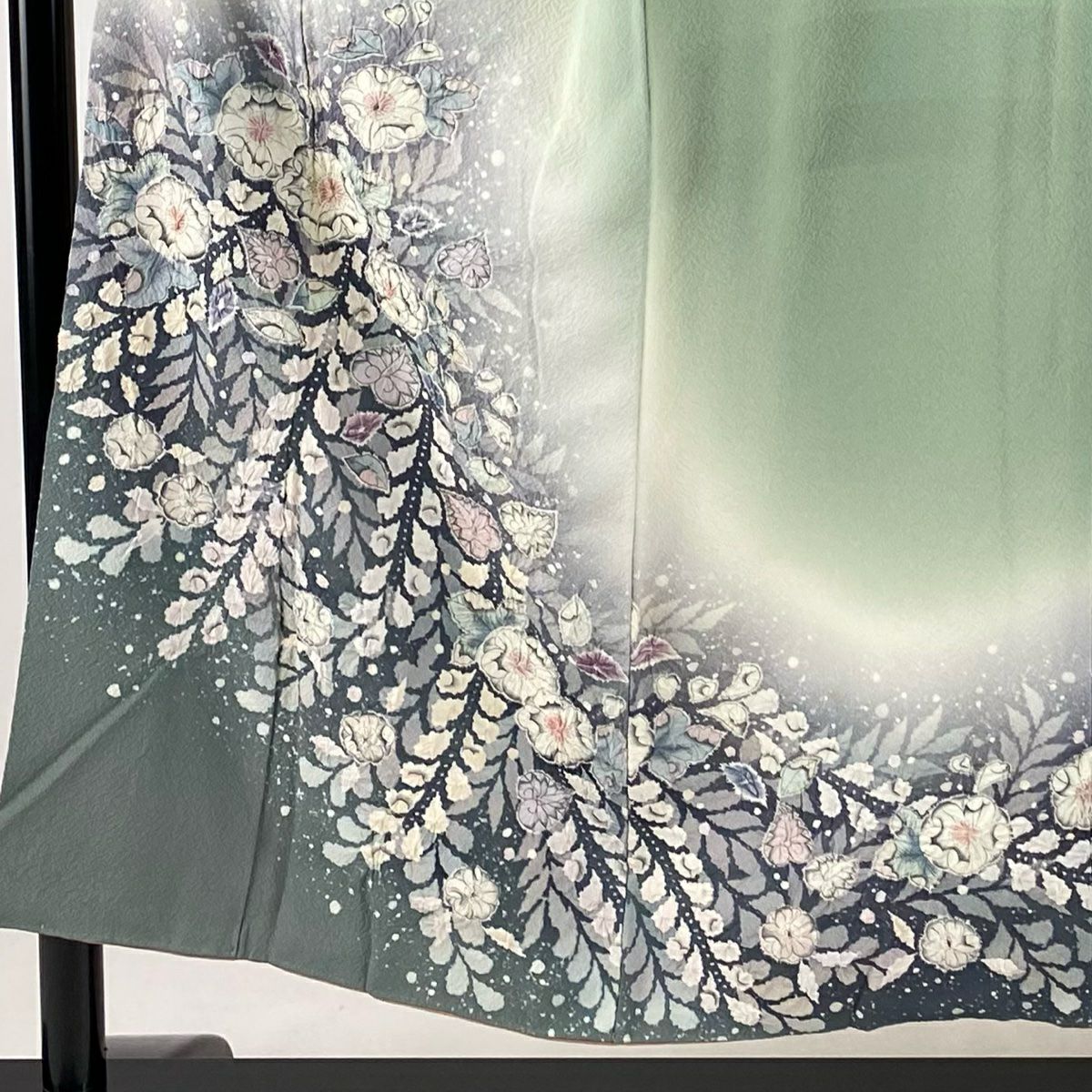 【庫存清倉】 付下 身長150.5cm 袖長65cm M 雙層 辻花染 漸層 絞織 淺綠 純蠶絲 名品級