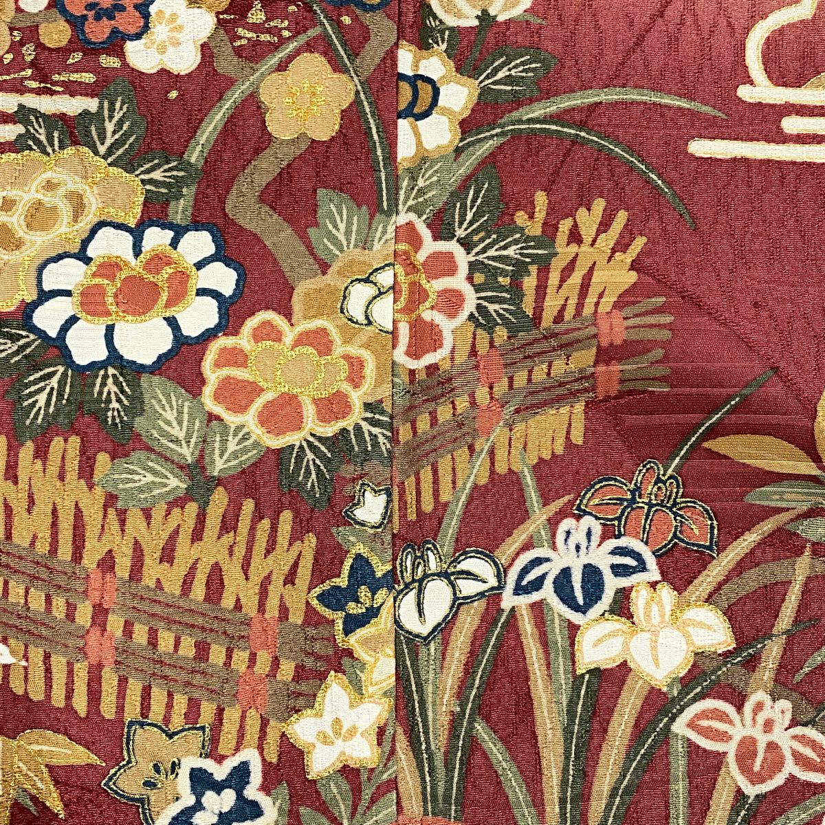 【庫存清倉】訪問服 身長155.5cm 袖長61.5cm S 雙層 波 松樹竹子梅花 金銀彩 漸層 深粉紅 純蠶絲 名品級