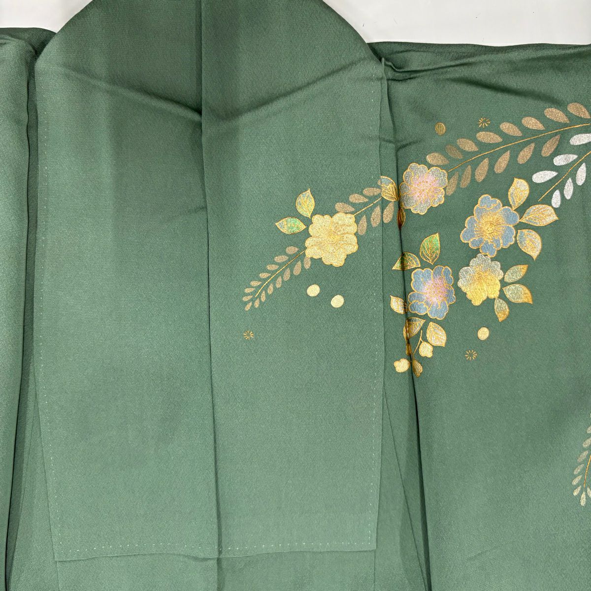訪問服 身長158cm 袖長65.5cm M 雙層 菊花 藤 金銀彩 漸層 綠 純蠶絲 優品級