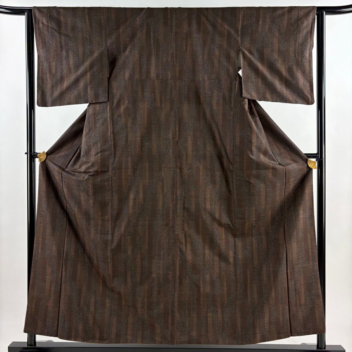 【美品】 紬織 身長157.5cm 袖長63.5cm S 雙層 鈴乃屋 幾何學圖案 焦茶 純蠶絲 秀品級