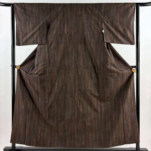 【美品】 紬織 身長157.5cm 袖長63.5cm S 雙層 鈴乃屋 幾何學圖案 焦茶 純蠶絲 秀品級