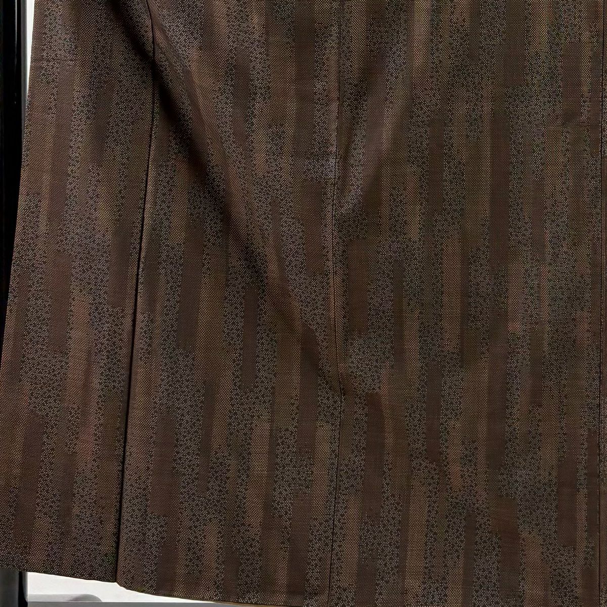 【美品】 紬織 身長157.5cm 袖長63.5cm S 雙層 鈴乃屋 幾何學圖案 焦茶 純蠶絲 秀品級
