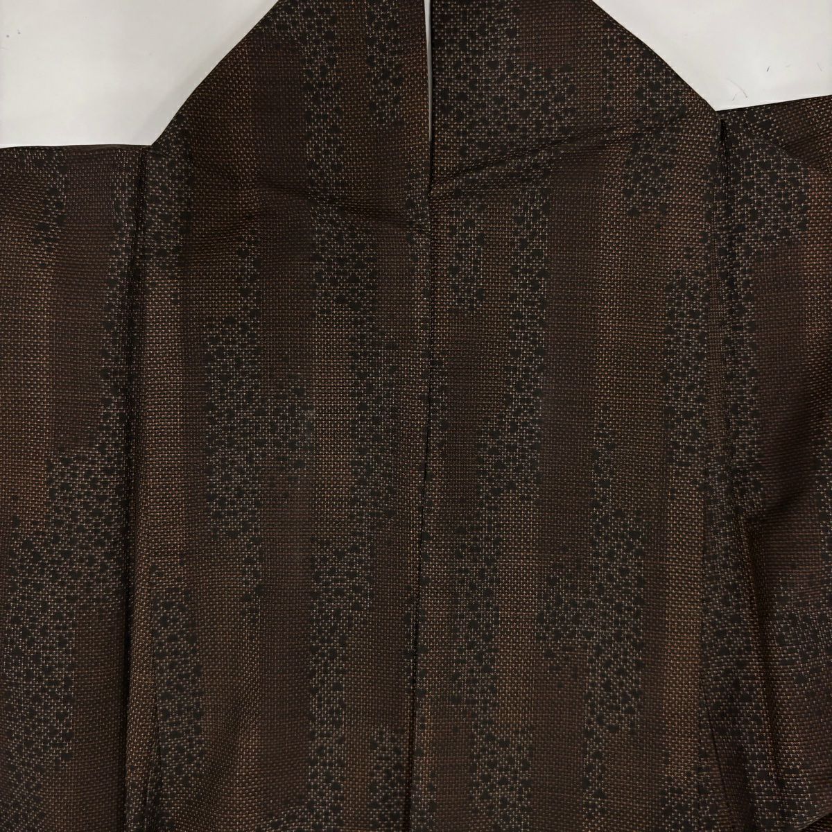 【美品】 紬織 身長157.5cm 袖長63.5cm S 雙層 鈴乃屋 幾何學圖案 焦茶 純蠶絲 秀品級