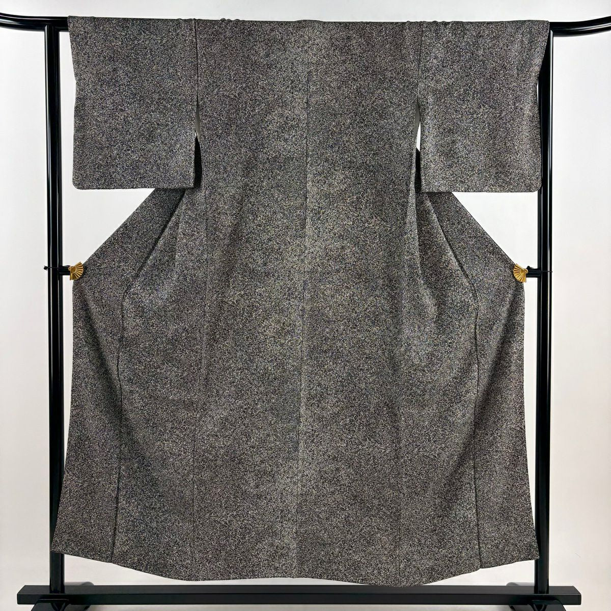 【美品】 小紋 身長152.5cm 袖長64cm M 雙層 幾何學圖案 黑灰 純蠶絲 秀品級