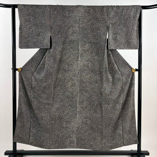 【美品】 小紋 身長152.5cm 袖長64cm M 雙層 幾何學圖案 黑灰 純蠶絲 秀品級