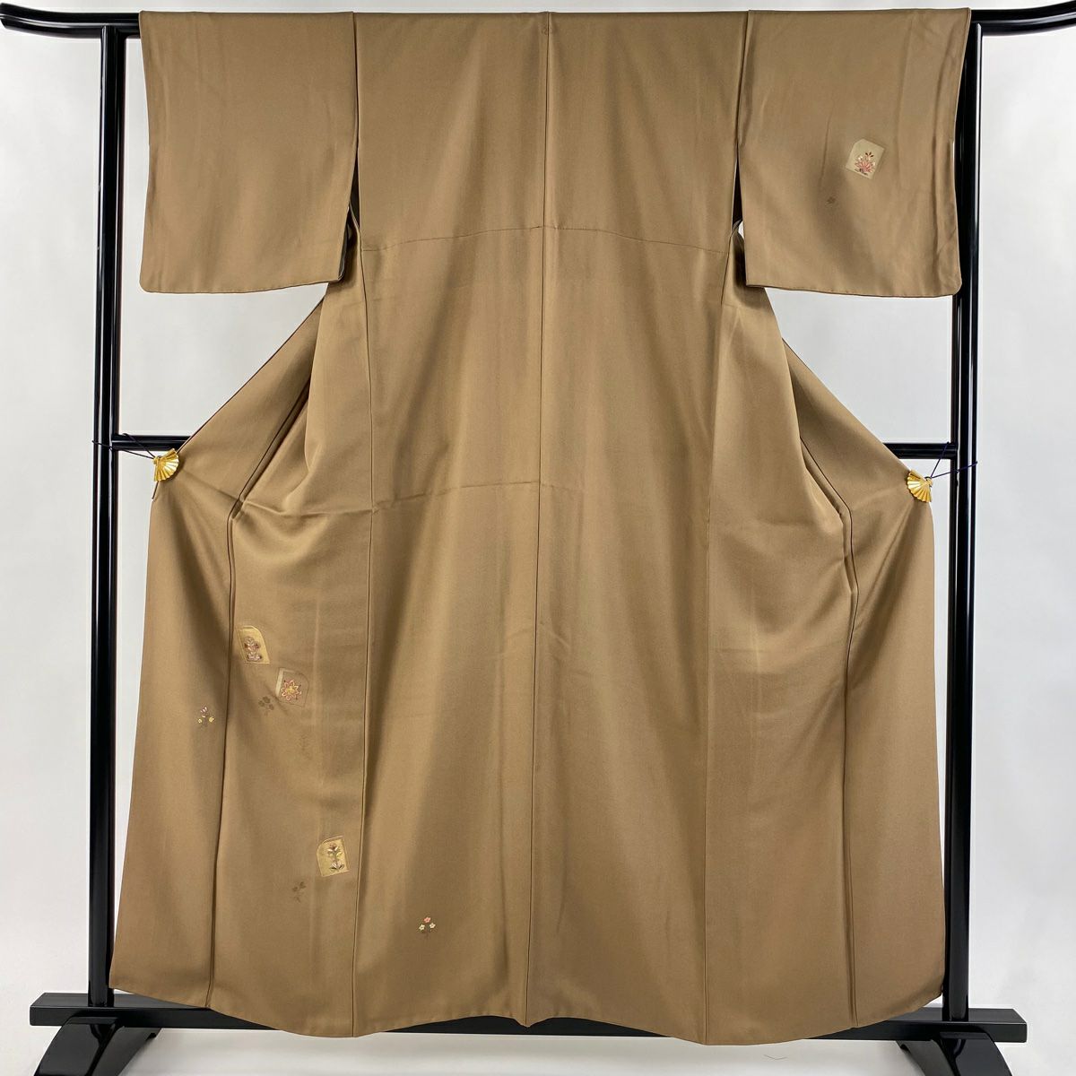 付下 身長158.5cm 袖長62.5cm S 雙層 草花紋紋 華紋 金銀彩 金絲 茶 純蠶絲 秀品級 一つ紋