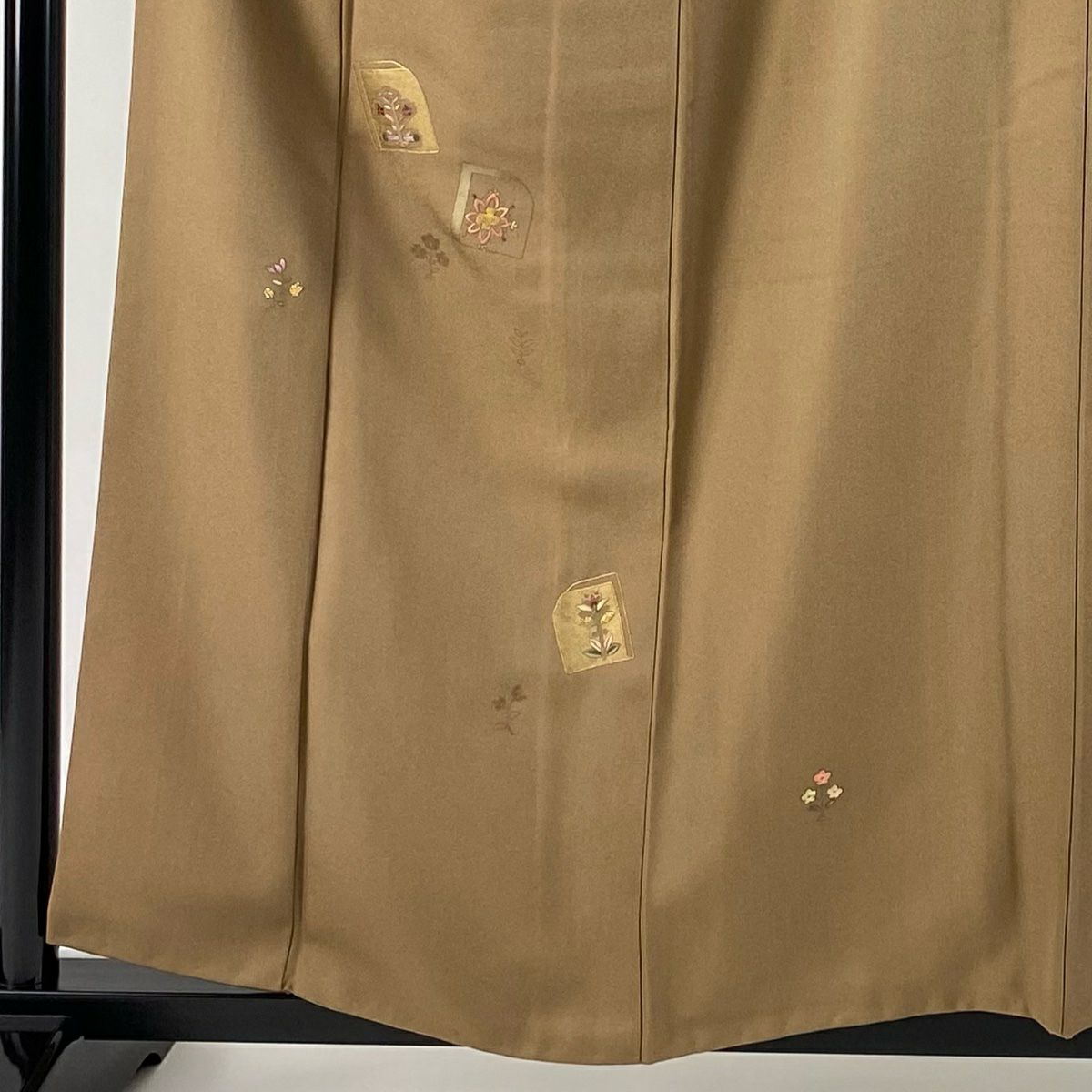 付下 身長158.5cm 袖長62.5cm S 雙層 草花紋紋 華紋 金銀彩 金絲 茶 純蠶絲 秀品級 一つ紋