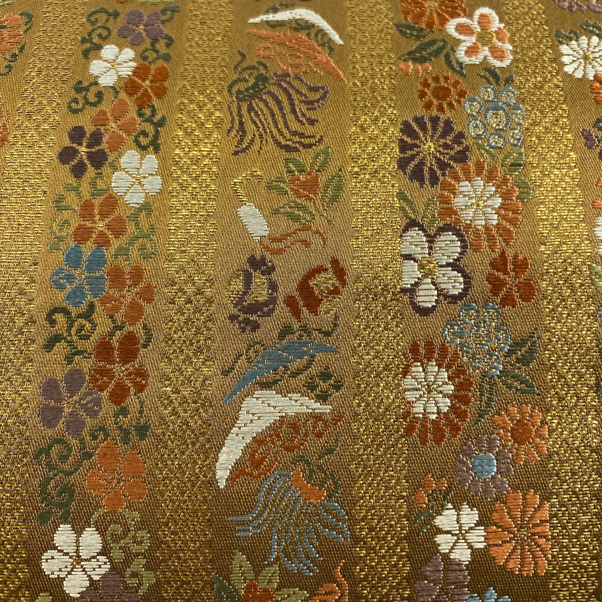 【美品】 袋帶 秀品級 花寶盡くし 金金箔 茶 六通 純蠶絲