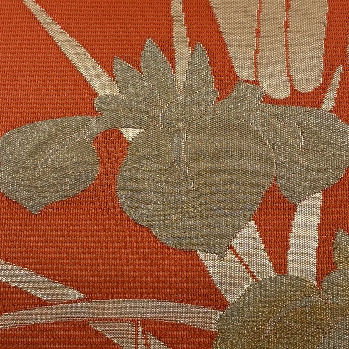 名古屋帶 優品級 夏帶 絽 菖蒲 金銀彩 金金箔 橙色 純蠶絲