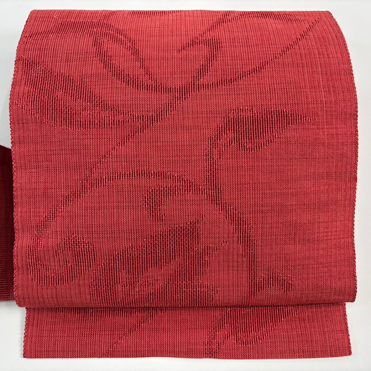 【美品】名古屋帶 優品級 夏帶 八寸名古屋帶 花唐草紋 茜 純蠶絲
