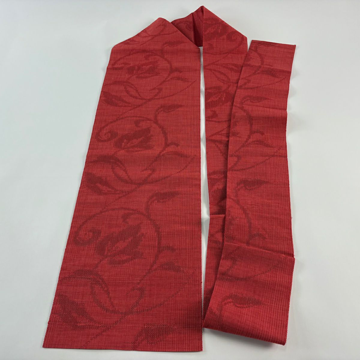 【美品】名古屋帶 優品級 夏帶 八寸名古屋帶 花唐草紋 茜 純蠶絲