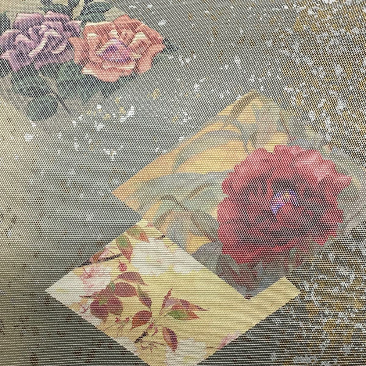 【美品】 名古屋帶 秀品級 草花紋紋 菱紋 金金箔 螺鈿金金箔 奶油色 純蠶絲