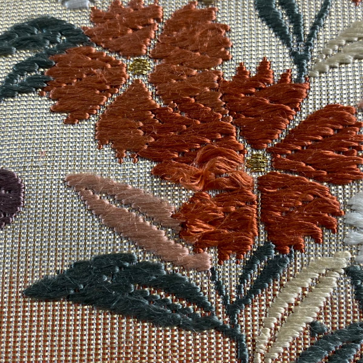 袋帶 秀品級 色紙 菊花 花刺繡 金金箔 灰 深藍 六通 純蠶絲