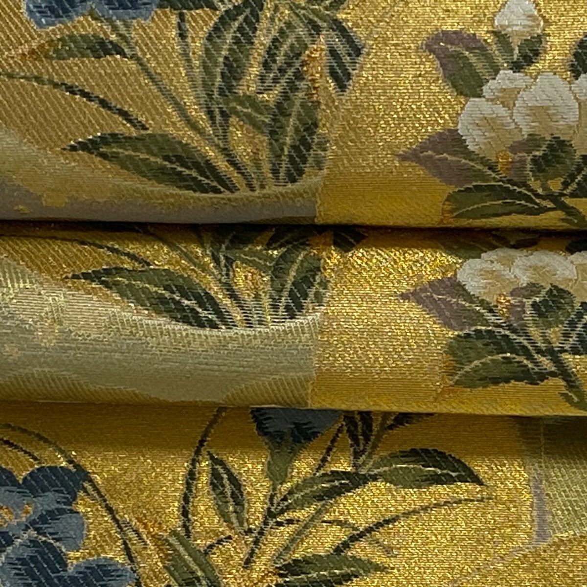 袋帶 逸品級 貝紫 流麗雲彩紋 草花紋 流水 金絲 金金箔 金色 六通 純蠶絲