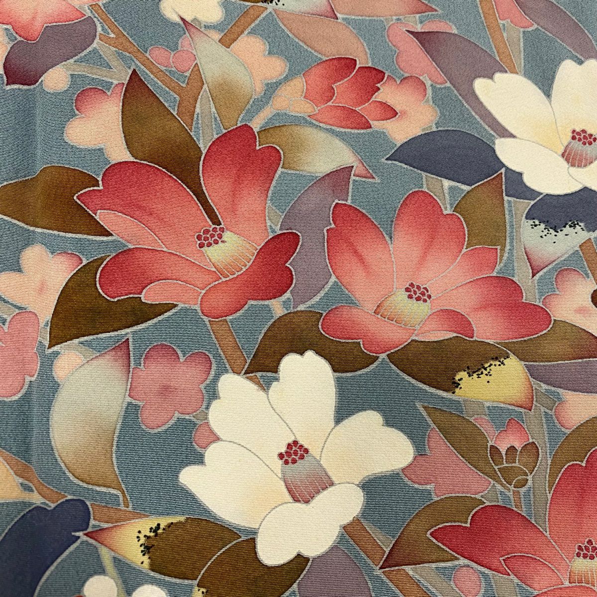 【庫存清倉】訪問服 身長158.5cm 袖長62.5cm S 雙層 落款有 枝花 枝梅花 染分 青灰 純蠶絲 名品級