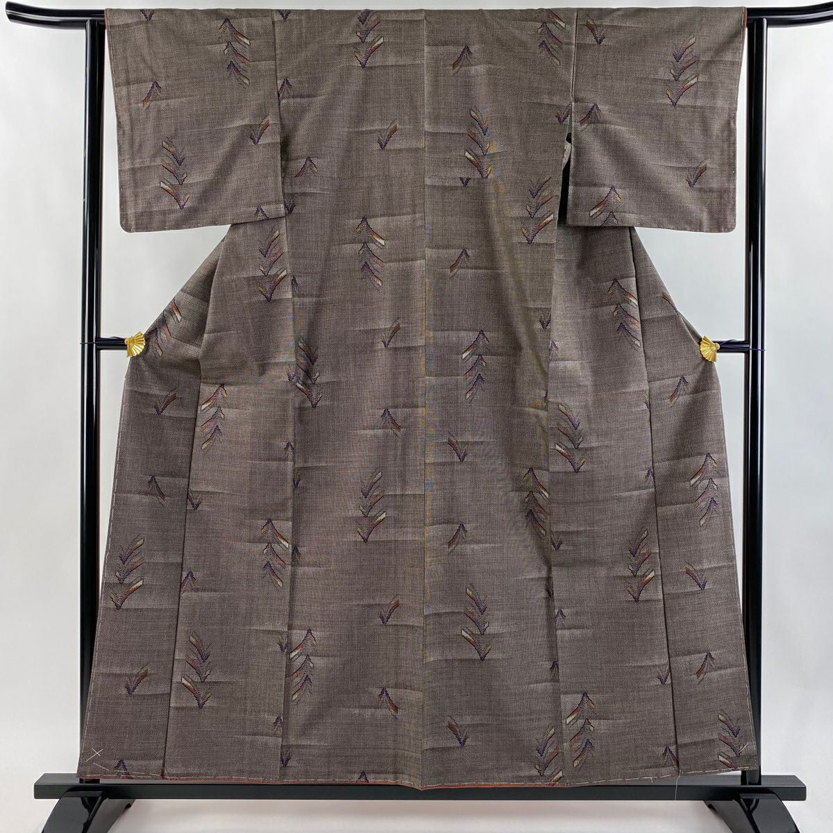 【美品】 大島織 身長157.5cm 袖長62.5cm S 雙層 都喜ヱ門 純泥染 證書あり 葉紋 焦茶 正蠶絲 逸品級