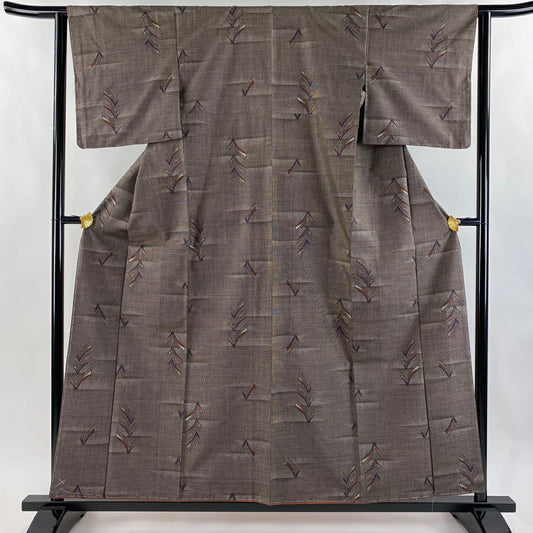 【美品】 大島織 身長157.5cm 袖長62.5cm S 雙層 都喜ヱ門 純泥染 證書あり 葉紋 焦茶 正蠶絲 逸品級