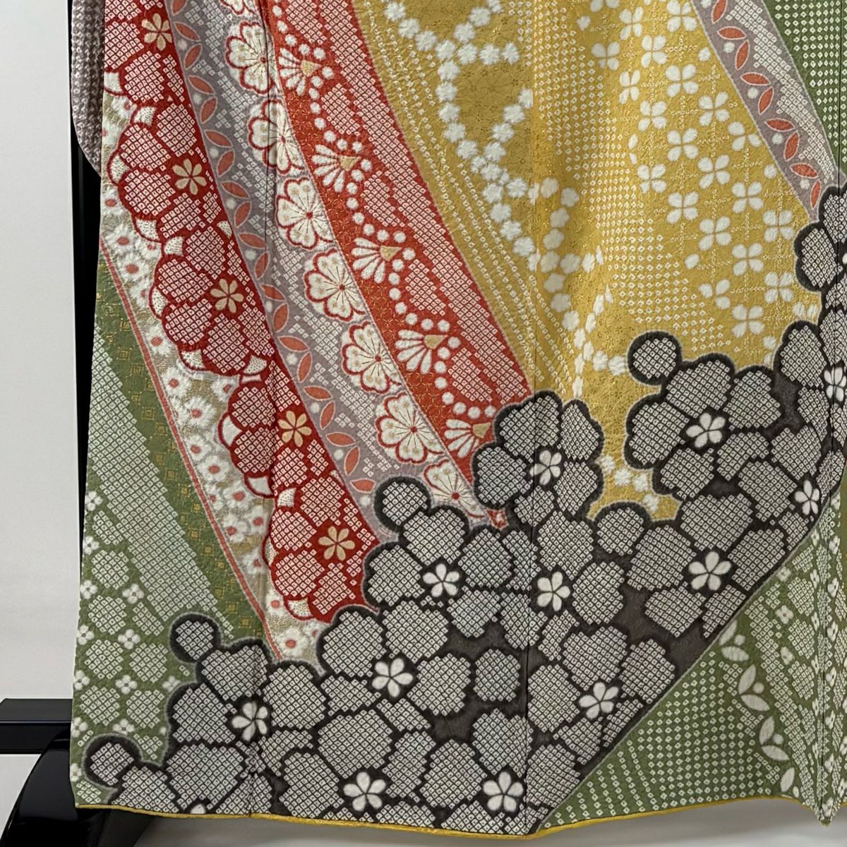 【美品】振袖禮服 身長164cm 袖長68cm L 雙層 花 熨斗紋 金通刺繡 橙色 純蠶絲 逸品級