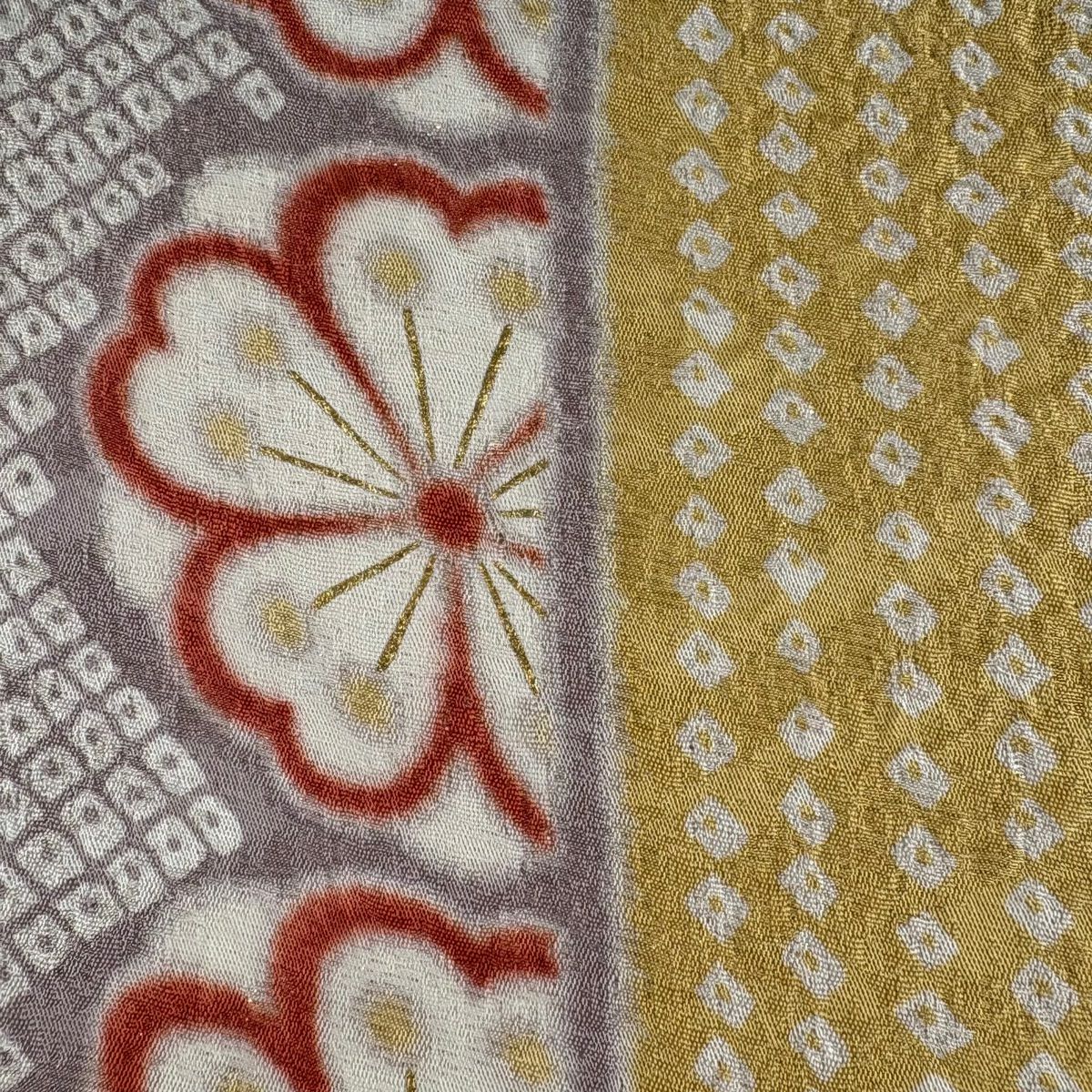 【美品】振袖禮服 身長164cm 袖長68cm L 雙層 花 熨斗紋 金通刺繡 橙色 純蠶絲 逸品級