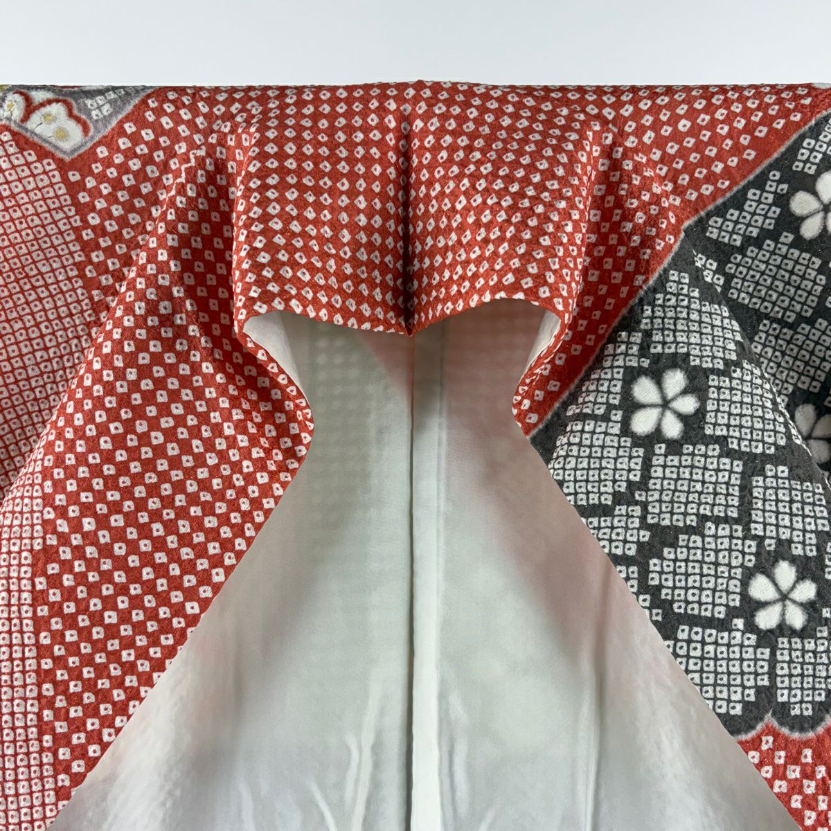 【美品】振袖禮服 身長164cm 袖長68cm L 雙層 花 熨斗紋 金通刺繡 橙色 純蠶絲 逸品級