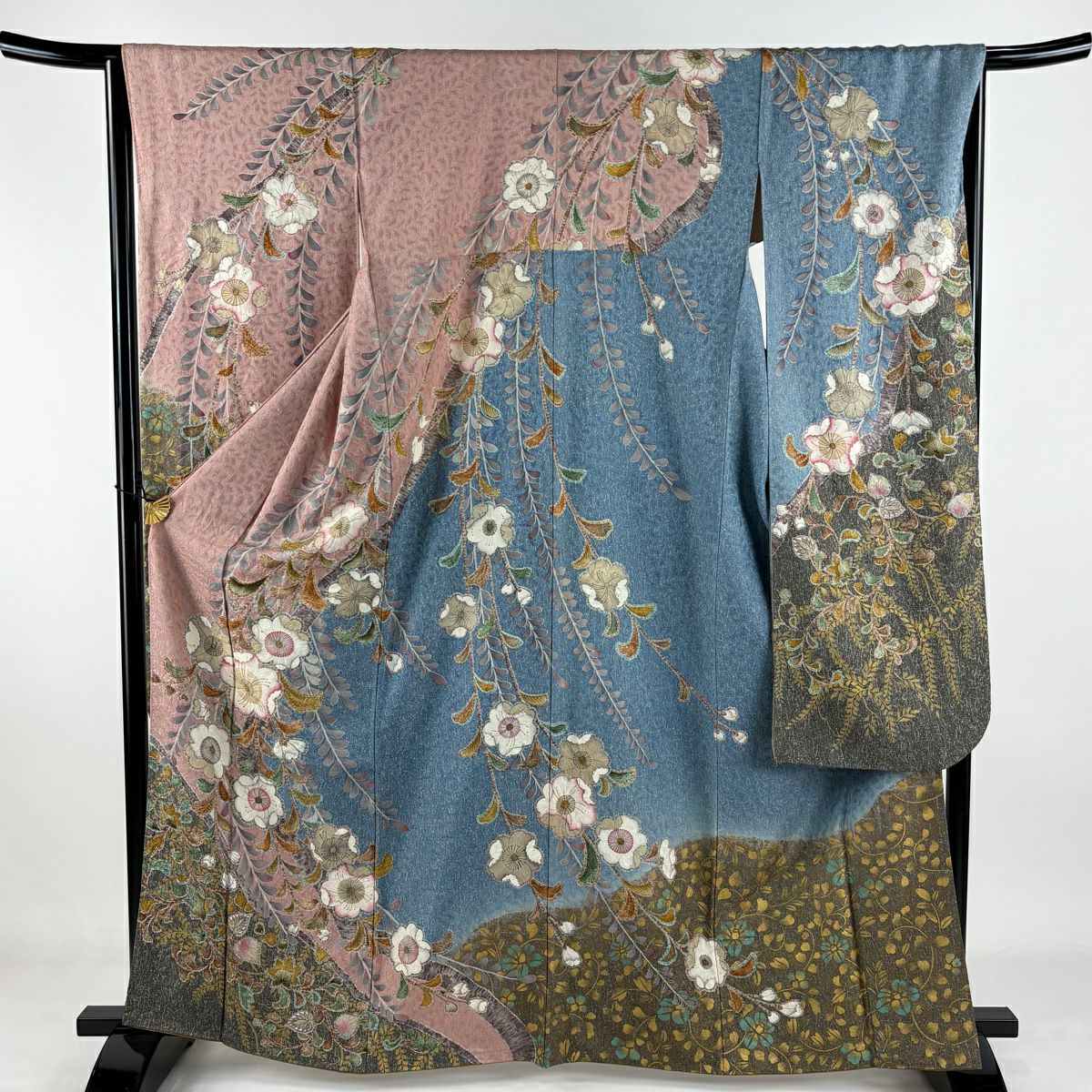 【美品】振袖禮服 身長165.5cm 袖長66cm M 雙層 辻花染 銀彩 染分 粉米色 純蠶絲 逸品級