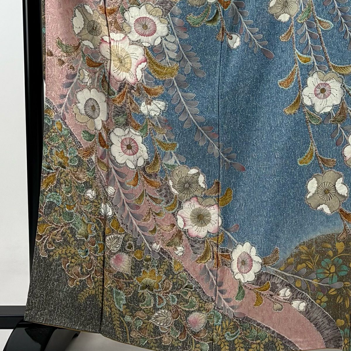 【美品】振袖禮服 身長165.5cm 袖長66cm M 雙層 辻花染 銀彩 染分 粉米色 純蠶絲 逸品級