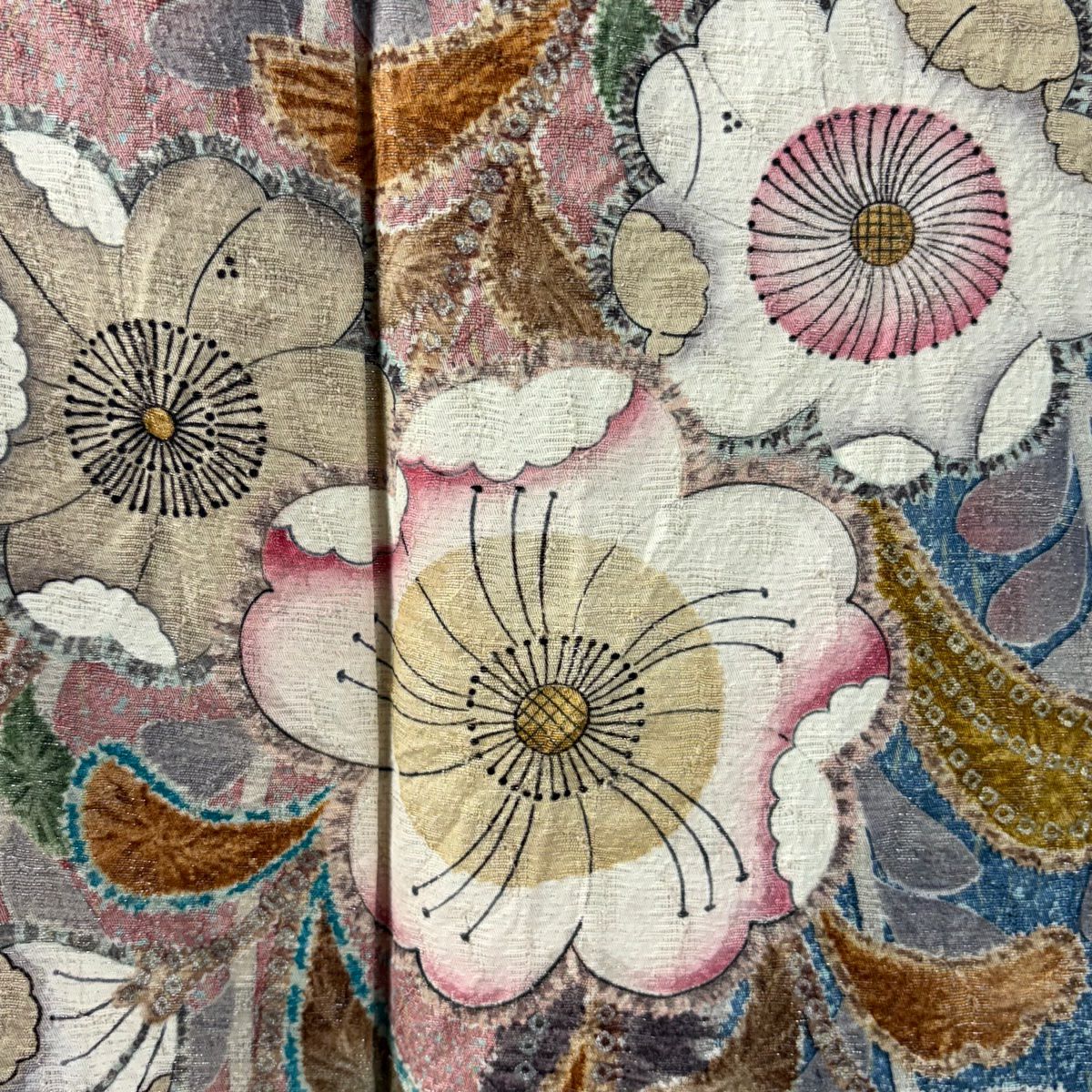 【美品】振袖禮服 身長165.5cm 袖長66cm M 雙層 辻花染 銀彩 染分 粉米色 純蠶絲 逸品級