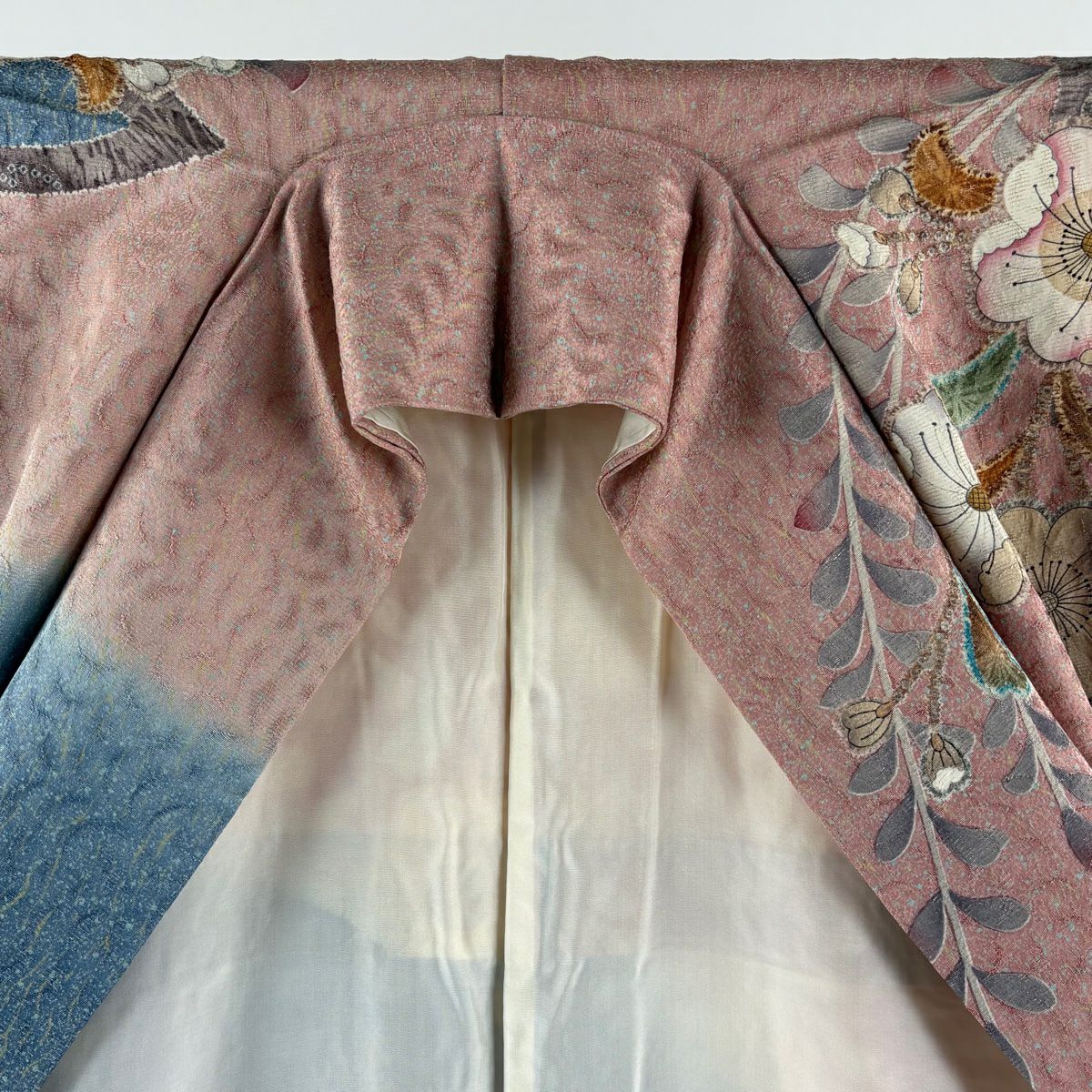 【美品】振袖禮服 身長165.5cm 袖長66cm M 雙層 辻花染 銀彩 染分 粉米色 純蠶絲 逸品級